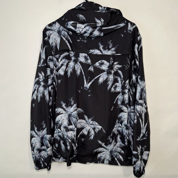 Forever 21 Men Full Zip Hooded Windbreaker Jacket Mens Size Medium Blue Tropical - Picture 10 of 13